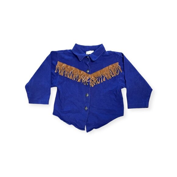 Vintage Purple Western Cowboy Leather Fringe Button Up Shirt Boys Size 4 - Picture 1 of 5